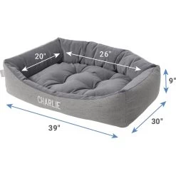 Frisco Rectangular Personalized Bolster Dog Bed W/Removable Cover, Dark Gray, X-Large -Frisco 252611 PT2. AC SS1800 V1605134826