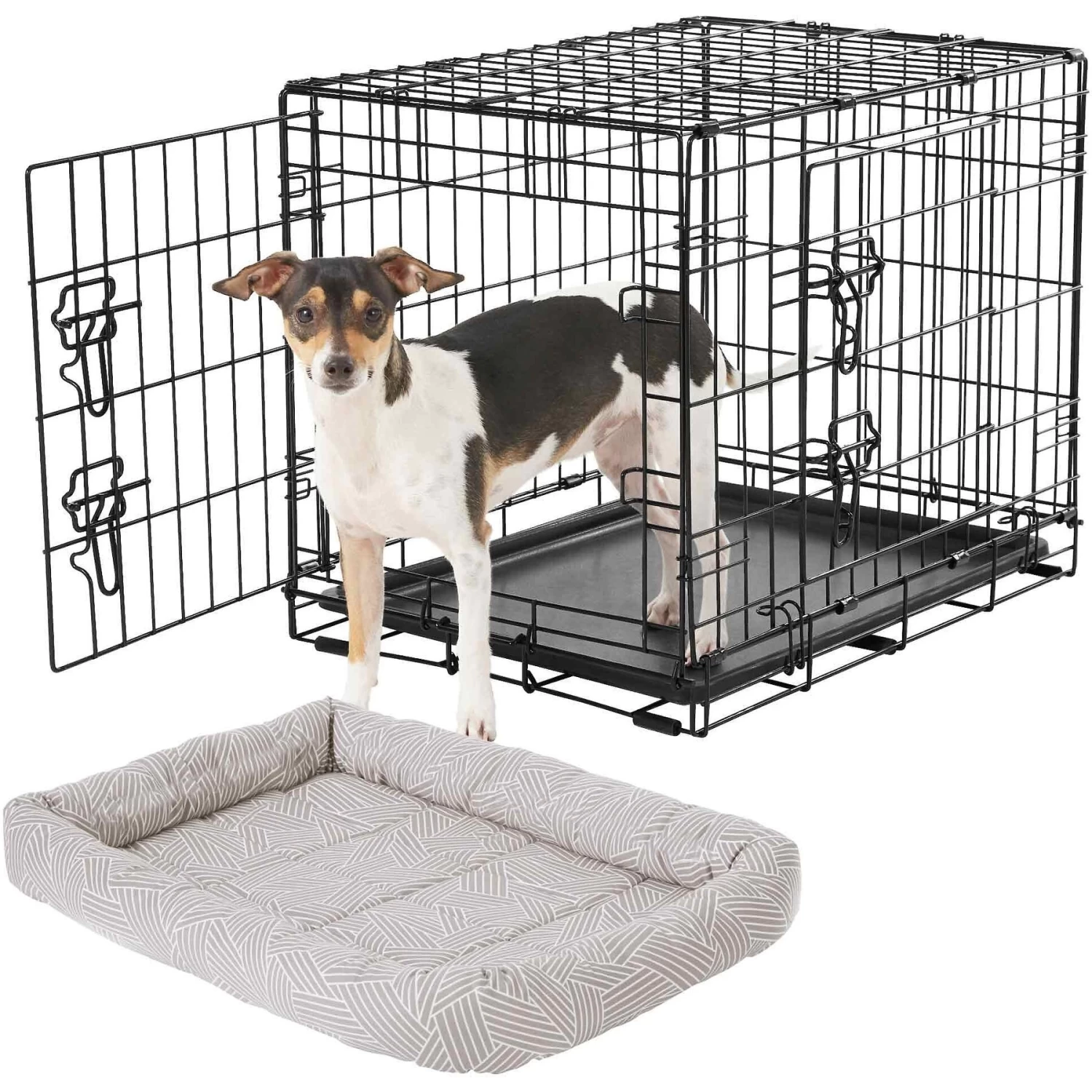 Frisco Fold & Carry Double Door Collapsible Wire Dog Crate & Frisco Gray Basket Weave Dog Crate Mat 1 Frisco Fold & Carry Double Door Collapsible Wire Dog Crate & Frisco Gray Basket Weave Dog Crate Mat