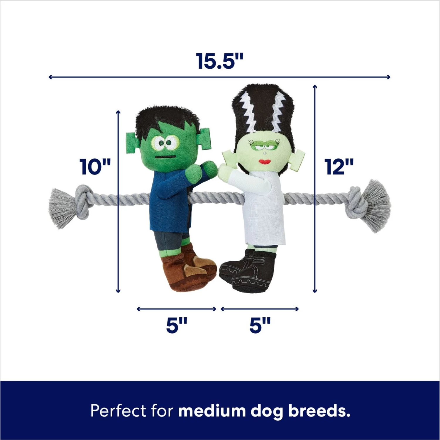 Frisco Halloween Frankenstein & Bride Plush With Rope Squeaky Dog Toy 2 Frisco Halloween Frankenstein & Bride Plush With Rope Squeaky Dog Toy - Image 2