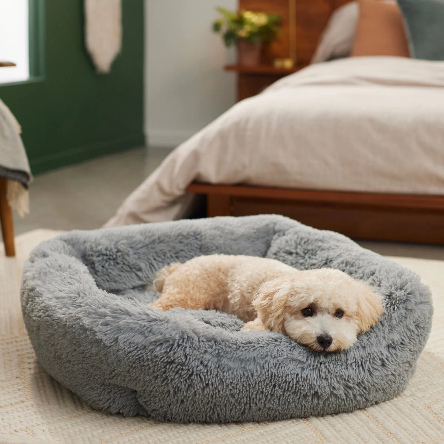 Frisco Eyelash Rectangular Bolster Cat & Dog Bed 1 Frisco Eyelash Rectangular Bolster Cat & Dog Bed