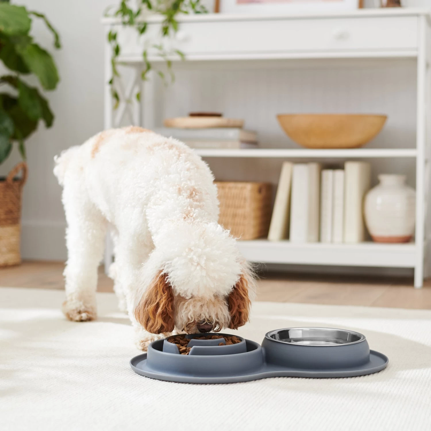 Frisco Silicone Stainless Steel Double Diner Slow Feeder Dog & Cat Bowl, Grey, 3 Cup 3 Frisco Silicone Stainless Steel Double Diner Slow Feeder Dog & Cat Bowl, Grey, 3 Cup - Image 3
