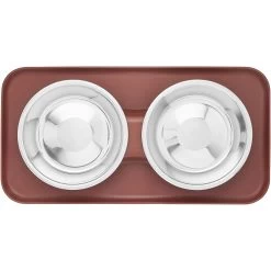 Frisco Silicone Stainless Steel Double Diner Dog & Cat Bowl, Brown -Frisco 277551 PT4. AC SS1800 V1627935079