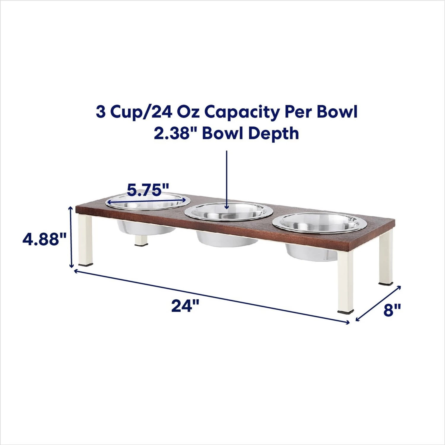 Frisco Multi Pet Feeding 3-Bowls Wood Stainless Steel Dog & Cat Bowl, Dark Wooden 2 Frisco Multi Pet Feeding 3-Bowls Wood Stainless Steel Dog & Cat Bowl, Dark Wooden - Image 2