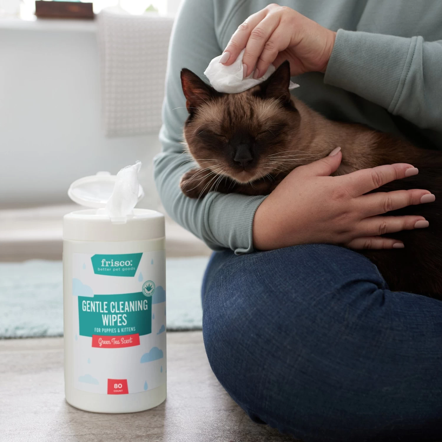 Frisco Gentle Cleaning Waterless Grooming Wipes For Puppies & Kittens, Green Tea Scent 6 Frisco Gentle Cleaning Waterless Grooming Wipes For Puppies & Kittens, Green Tea Scent - Image 6