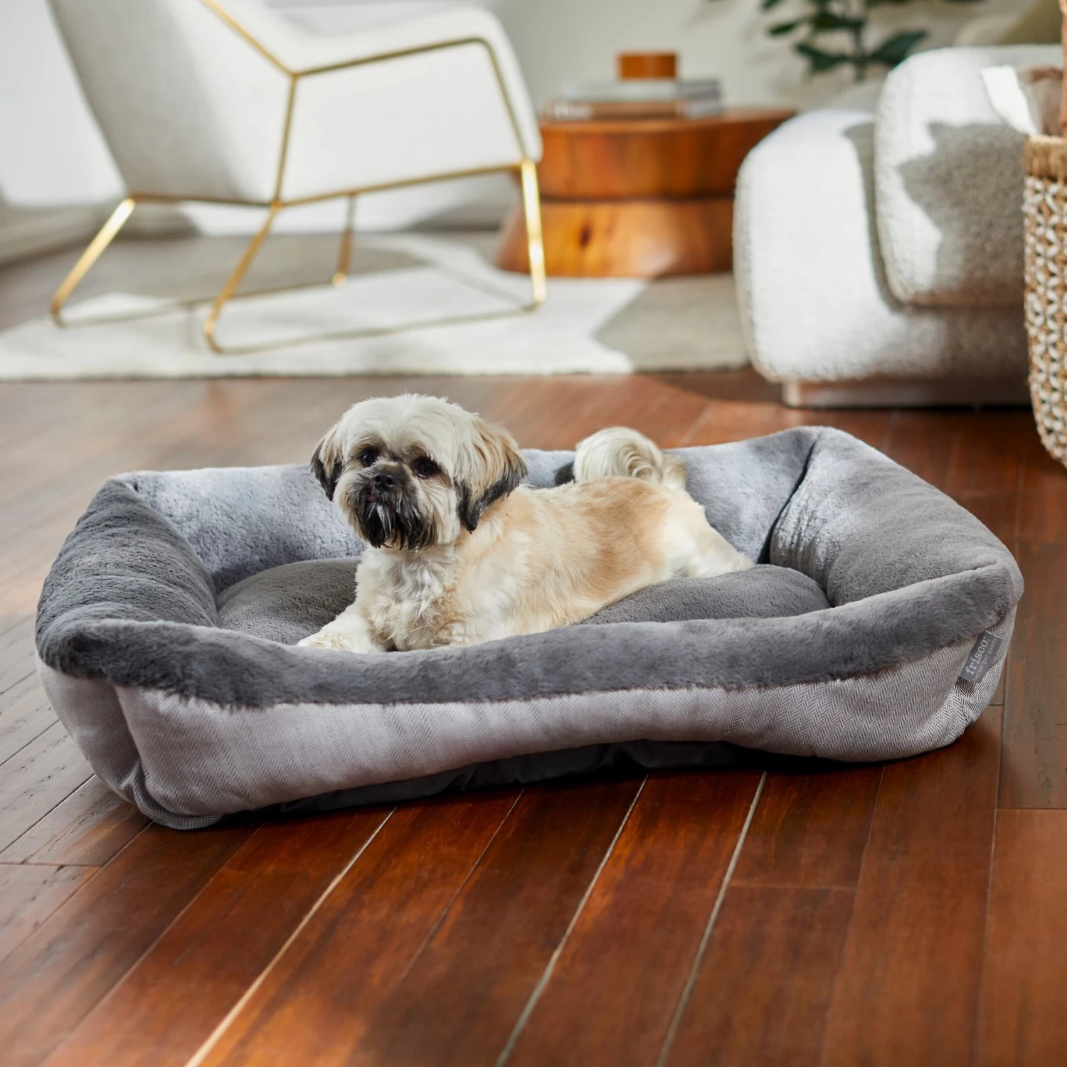 Frisco Herringbone Cuffed Cuddler Dog & Cat Bed 1 Frisco Herringbone Cuffed Cuddler Dog & Cat Bed