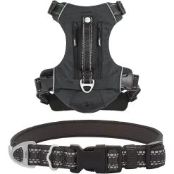 Frisco Outdoor Premium Ripstop Nylon Dog Harness With Pocket & Frisco Outdoor Nylon Reflective Comfort Padded Dog Collar