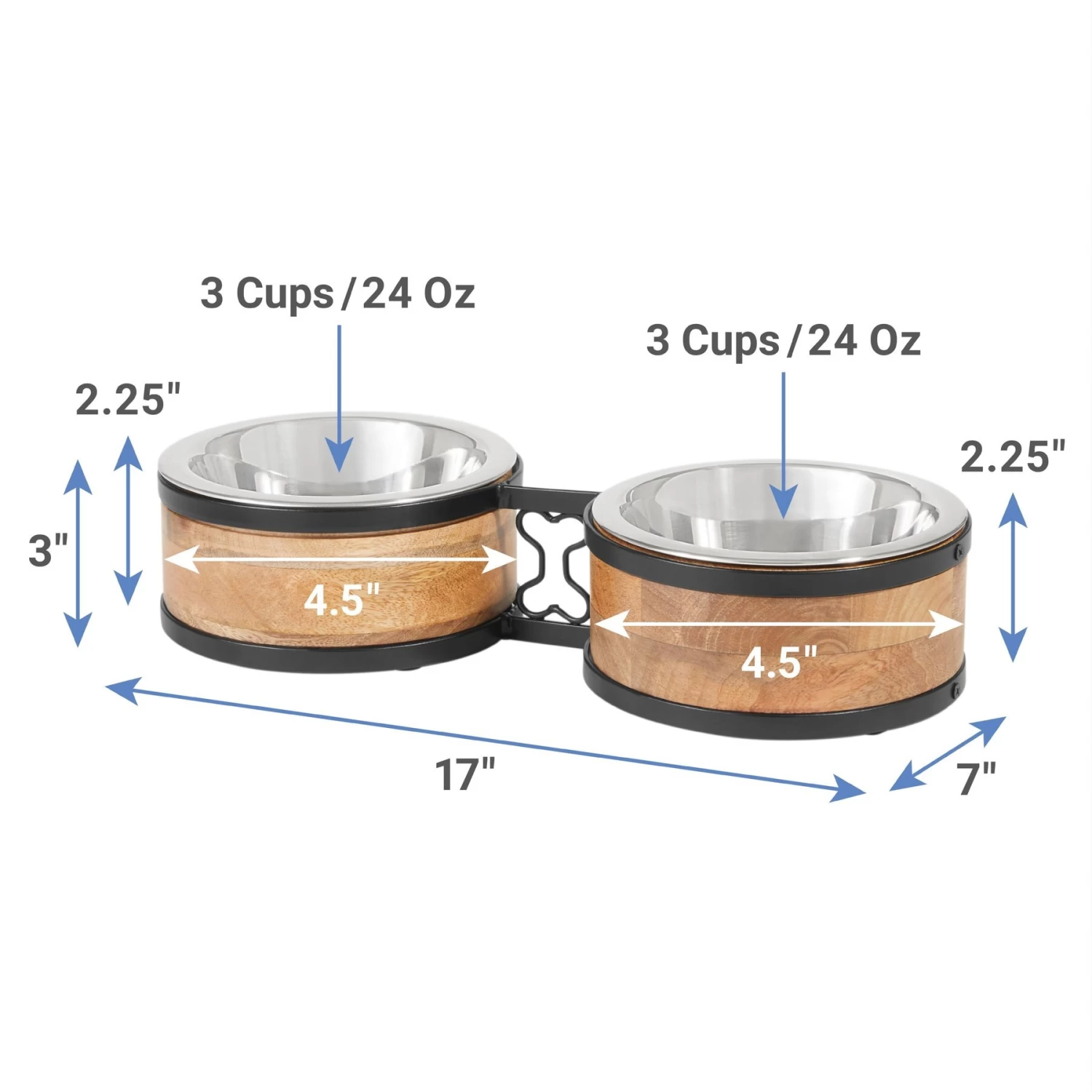 Frisco Premium Elevated Bone Design Stainless Steel Double Diner Dog & Cat Bowl 2 Frisco Premium Elevated Bone Design Stainless Steel Double Diner Dog & Cat Bowl - Image 2