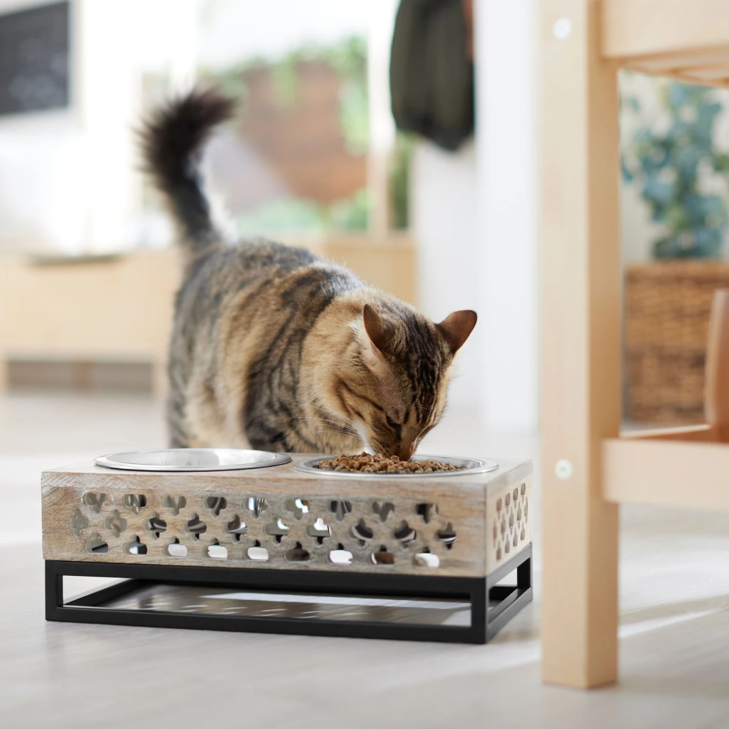 Frisco Premium Wood Elevated Stainless Steel Double Diner Dog & Cat Bowl, 3 Cup 4 Frisco Premium Wood Elevated Stainless Steel Double Diner Dog & Cat Bowl, 3 Cup - Image 4