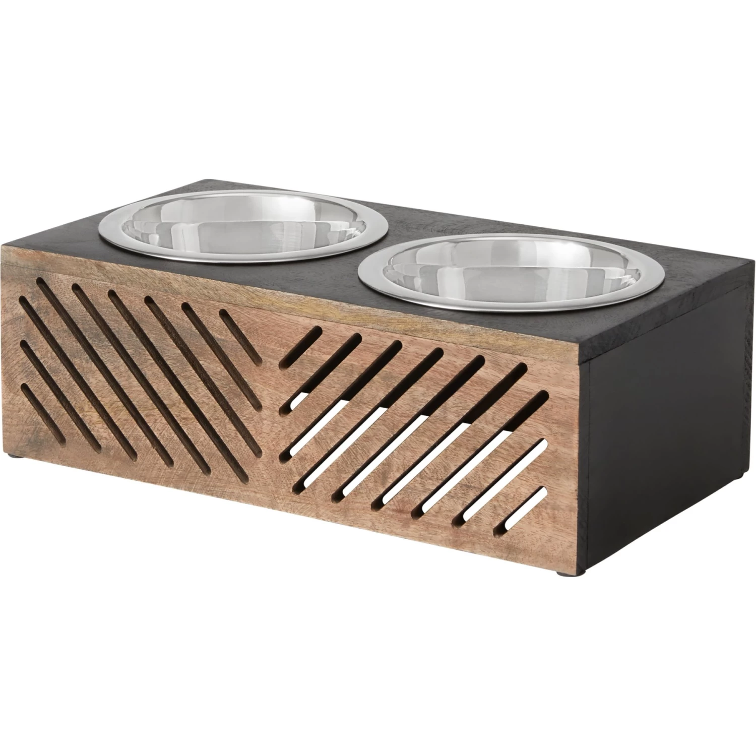 Frisco Premium Wood Elevated Stainless Steel Double Diner Dog & Cat Bowl, Black, 3 Cup 1 Frisco Premium Wood Elevated Stainless Steel Double Diner Dog & Cat Bowl, Black, 3 Cup