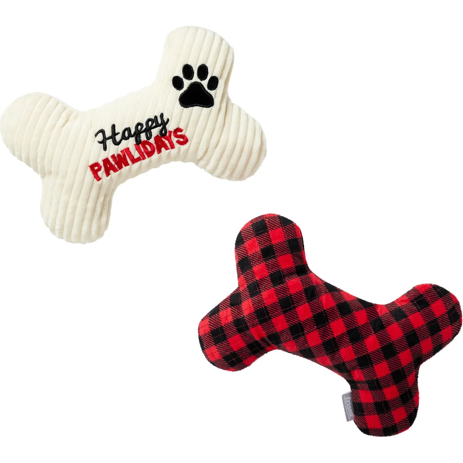 Frisco Holiday "Happy Pawlidays" Bone Plush Squeaky Dog Toy, Medium, 2 Count 1 Frisco Holiday "Happy Pawlidays" Bone Plush Squeaky Dog Toy, Medium, 2 Count