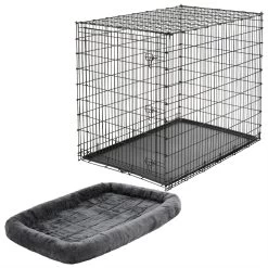 Frisco Heavy Duty Single Door Wire Dog Crate & MidWest Quiet Time Fleece Dog Crate Mat
