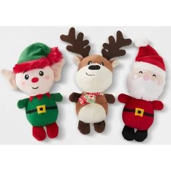 Frisco Holiday Santa's Helpers Plush Squeaky Dog Toy, 3 Count & Frisco Holiday Ho Ho Ho Fetch Squeaky Tennis Ball Dog Toy