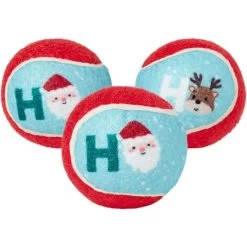 Frisco Holiday Santa's Helpers Plush Squeaky Dog Toy, 3 Count & Frisco Holiday Ho Ho Ho Fetch Squeaky Tennis Ball Dog Toy -Frisco 986214 PT5. AC SS1800 V1698258463